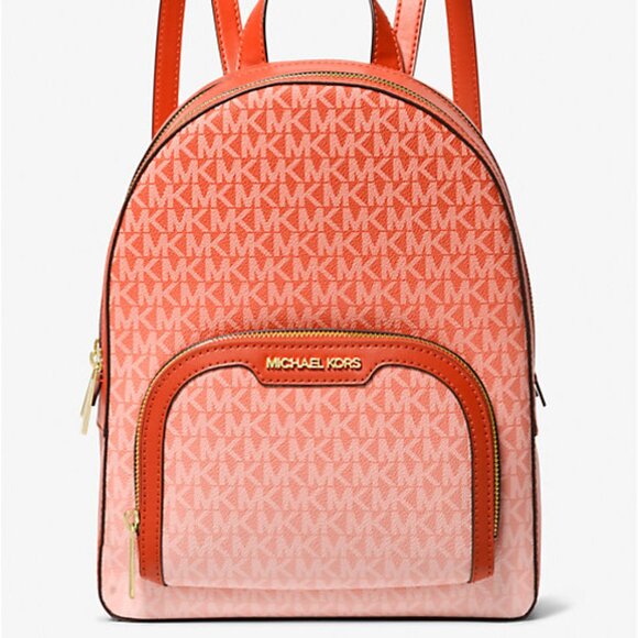 New Michael Kors Jaycee Medium Ombré Signature Logo Backpack Red Clay - Picture 1 of 4